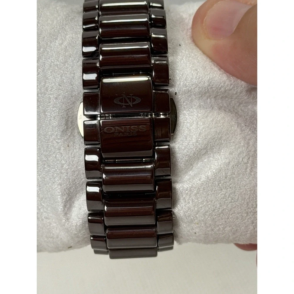 Oniss Paris Womens Watch Chocolate Ceramic Gemmed Date Sapphire Crystal
